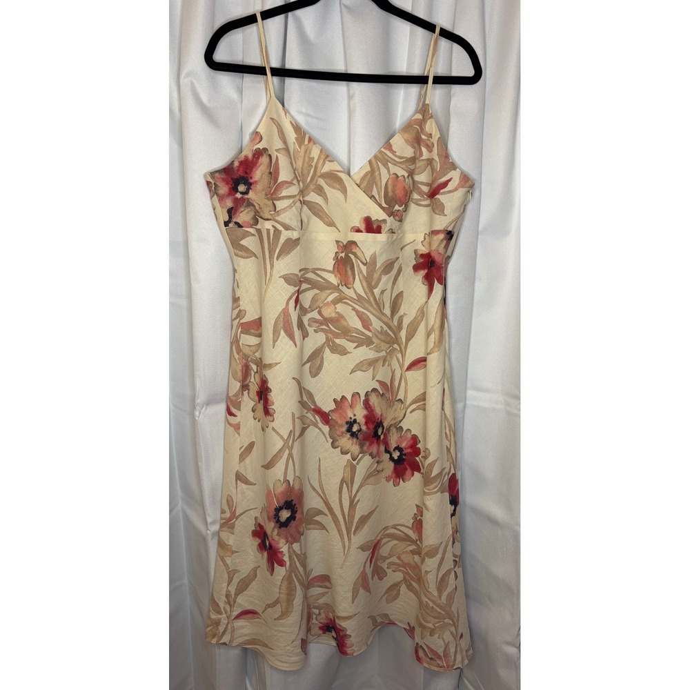 Principles 100% Linen Floral Spaghetti Strap Slip Midi Dress Garden Party Chic